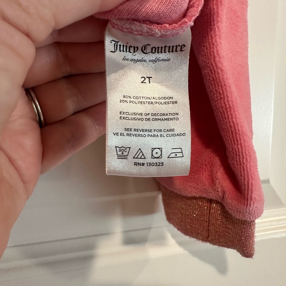 Juicy Couture Girls Velour Zip-Up Hoodie – Size 2T – Pink Glitter Trim - EUC - Picture 3 of 5